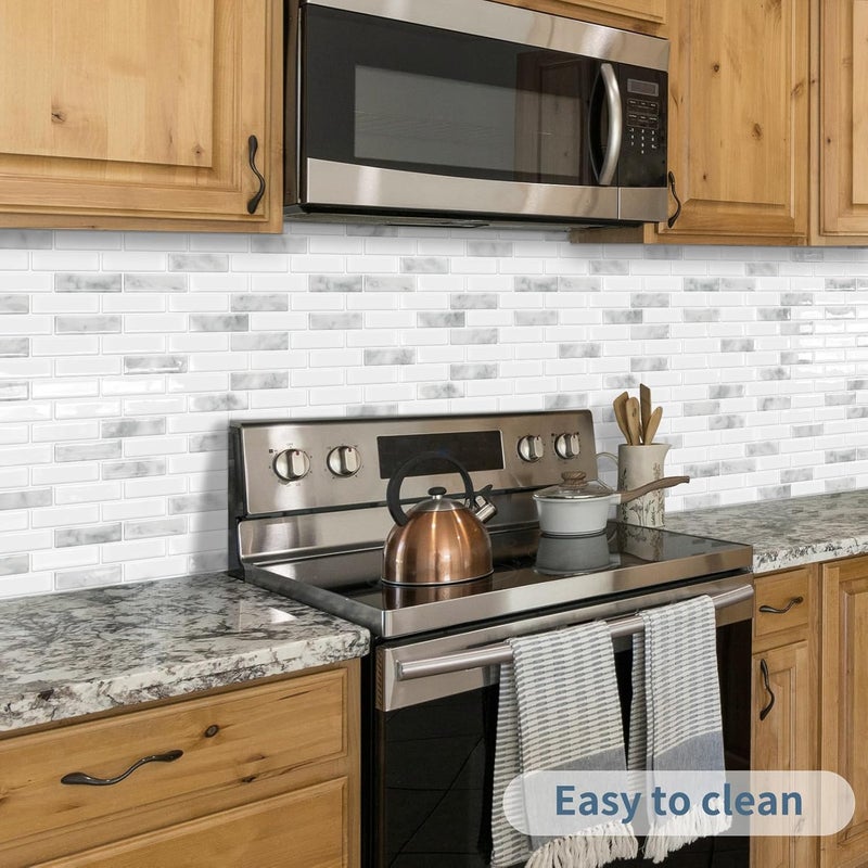 DEWOO Kitchen Backsplash Self Adhesive Wall 3D Marble Tiles Peel and Stick Bathroom, Grey (10-Sheet, 12"×12") - Image 2